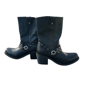 Harley-Davidson Macie Leather Jeweled Studded Motorcycle Boots Womens 8.5 BLACK